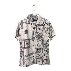 Broadsports Bandana Print Button-Up Shirt Men’s Large Black & White